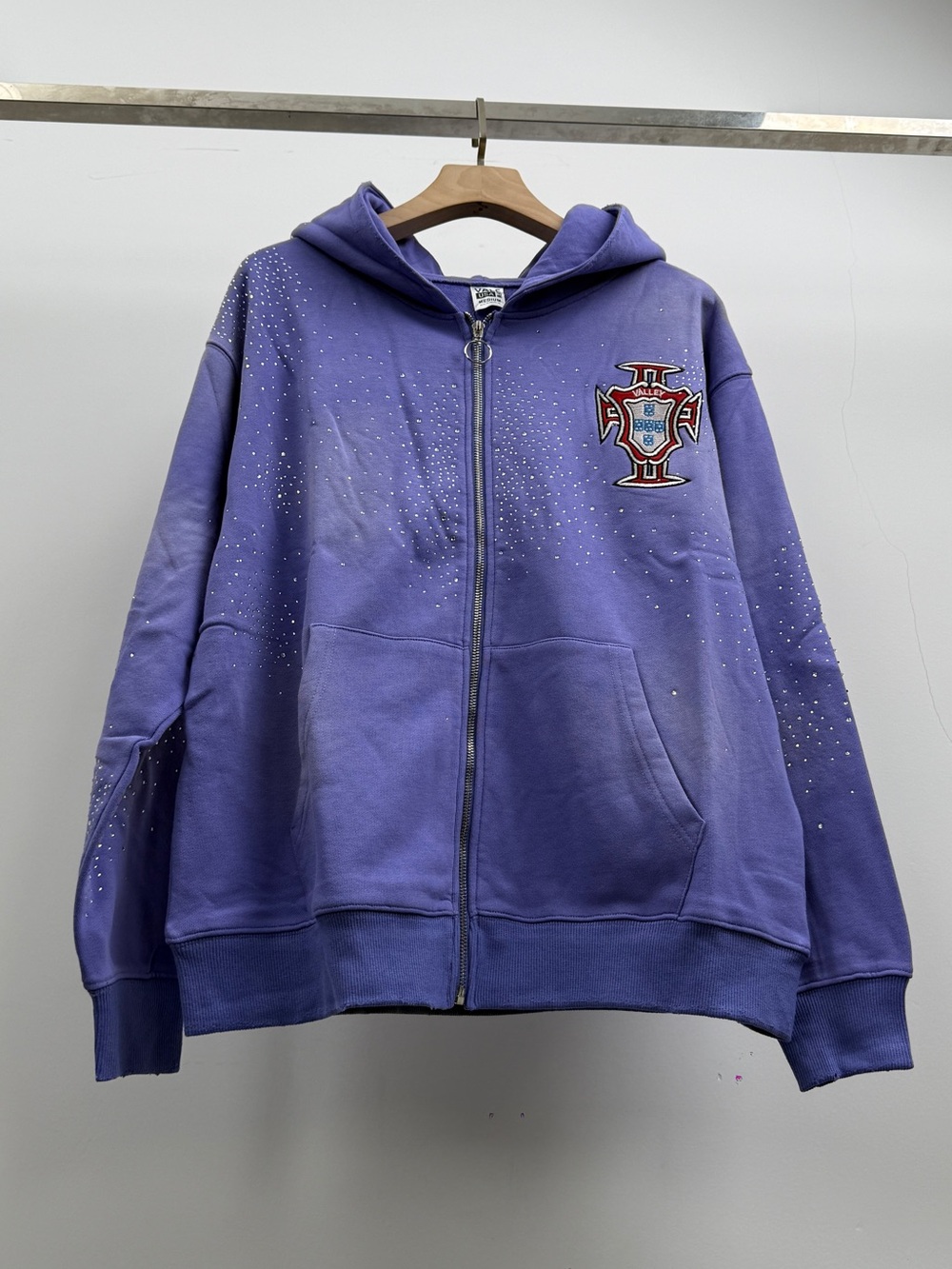 Purple Zip-Up Hoodie with Crest Patch